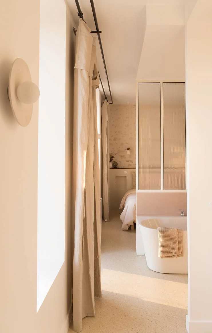 Master bedroom with bathroom after interior decoration work