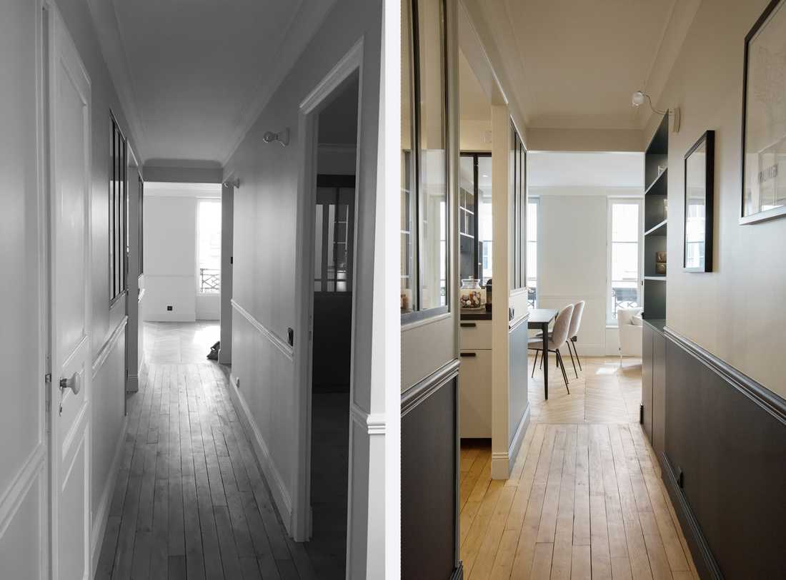 Avant-Après : aménagement d'un couloir - entrée par un architecte d'intérieur dans le Gard