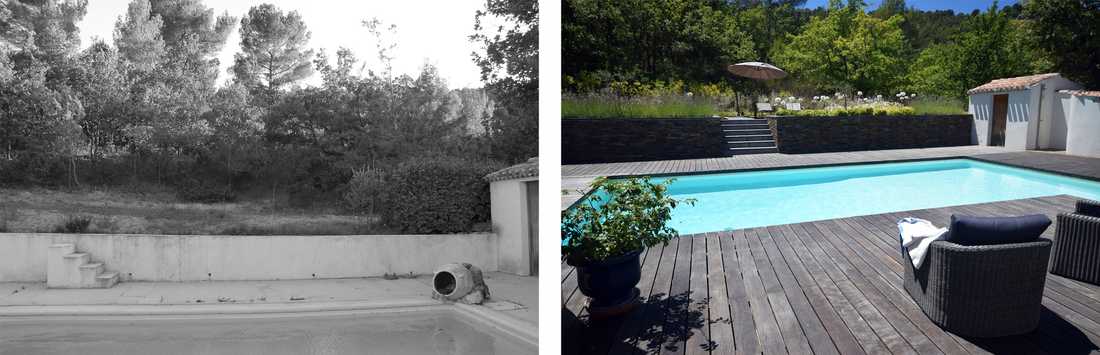 Avant-après : relooking d'un jardin avec piscine par un paysagiste à Nîmes