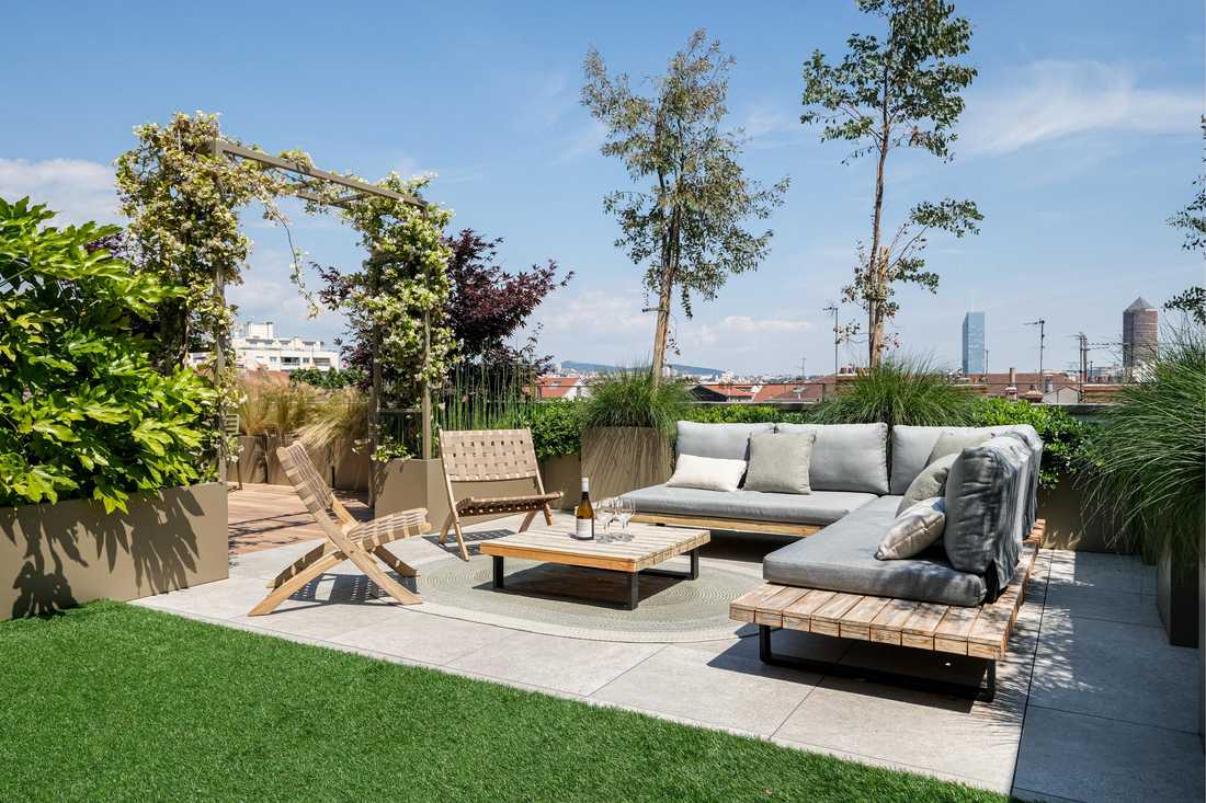 Terrasse aménagée dans un appartement VEFA - Création d'un architecte paysagiste